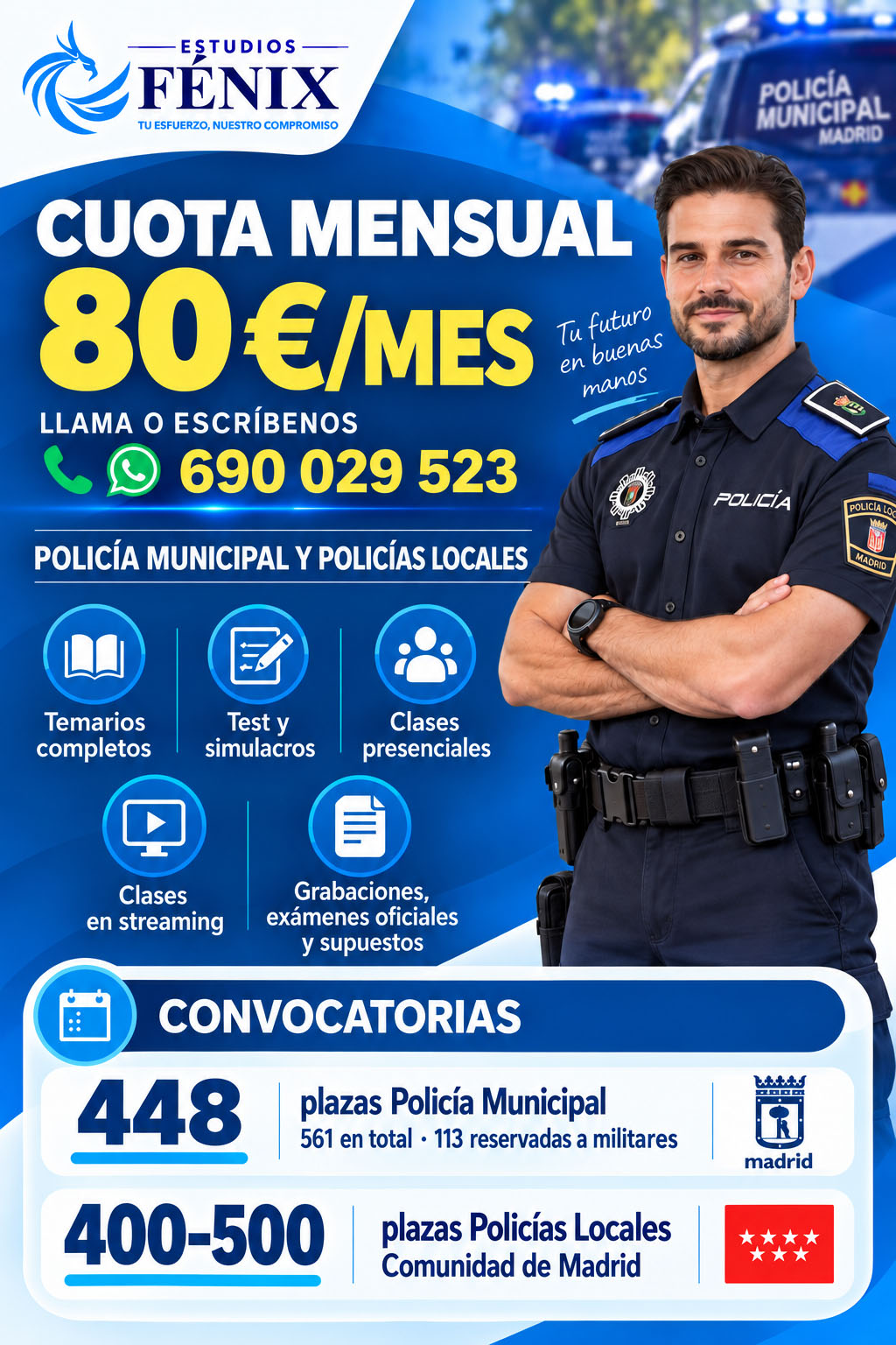 Tarifa de 80 Euros para estudio de policía local presencial y online